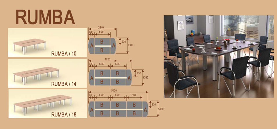 Sto�y konferencyjne RUMBA przeznaczone dla 10, 14 i 18 os�b.