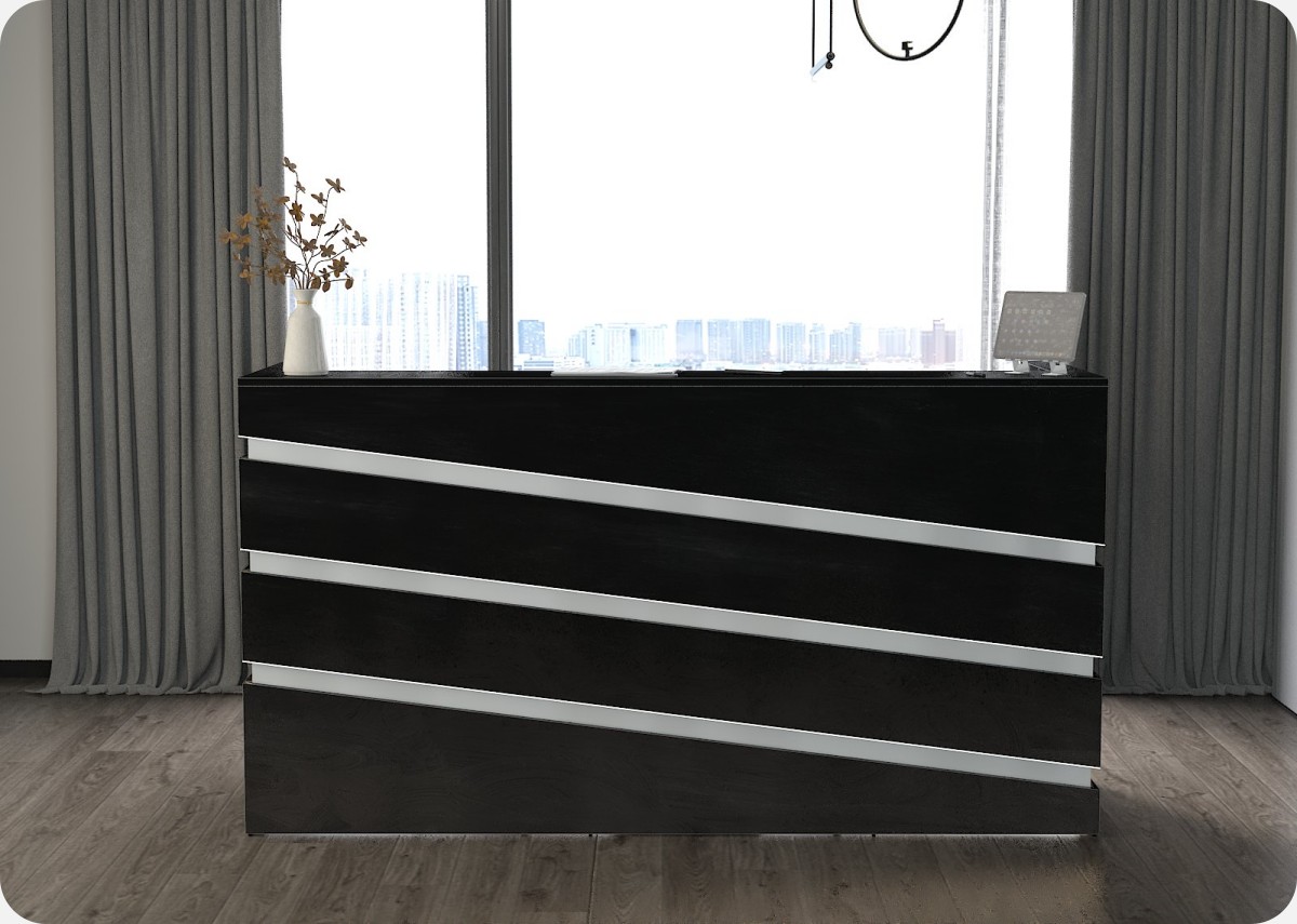 Stanowisko recepcyjne dla dwch osb  czarny mat 220 cm, widok frontowy