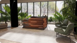 Lada recepcyjna z drewnianymy dekorami